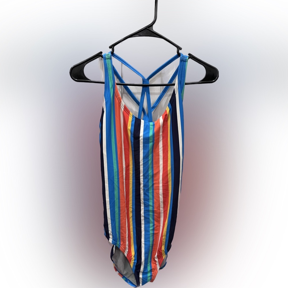 EUC Speedo Swimsuit Size 12 Printed Thin Strap Multicolor